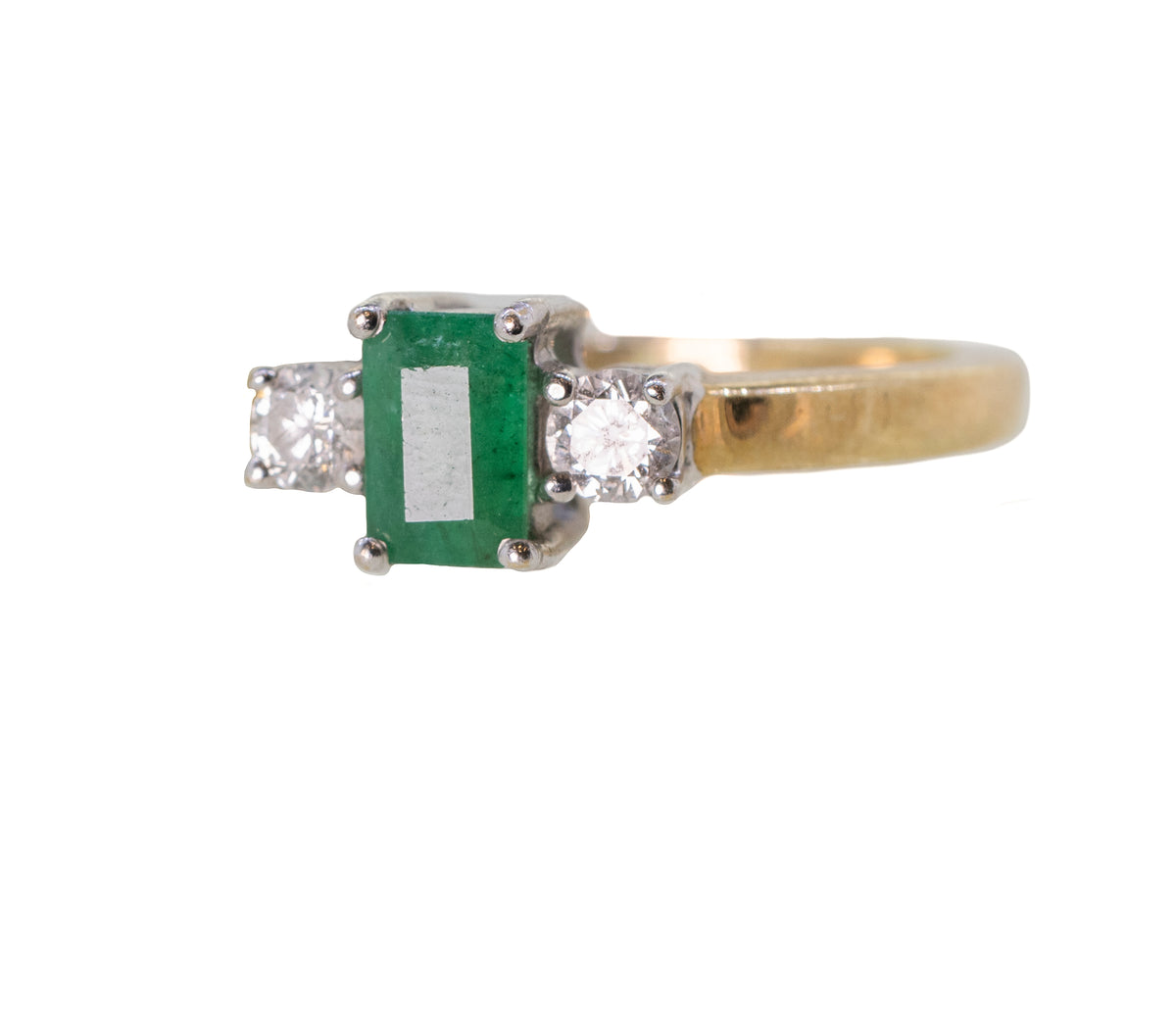 Emerald Baguette 0.5ct with 0.2ct Diamond Ring