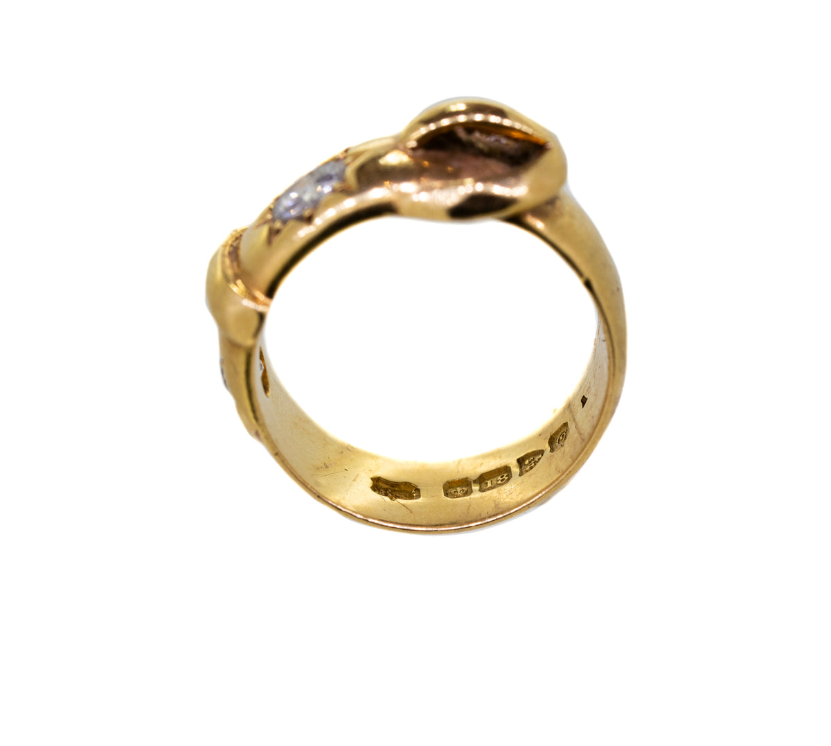 18ct Old Cut Diamond Belt Detail Ring