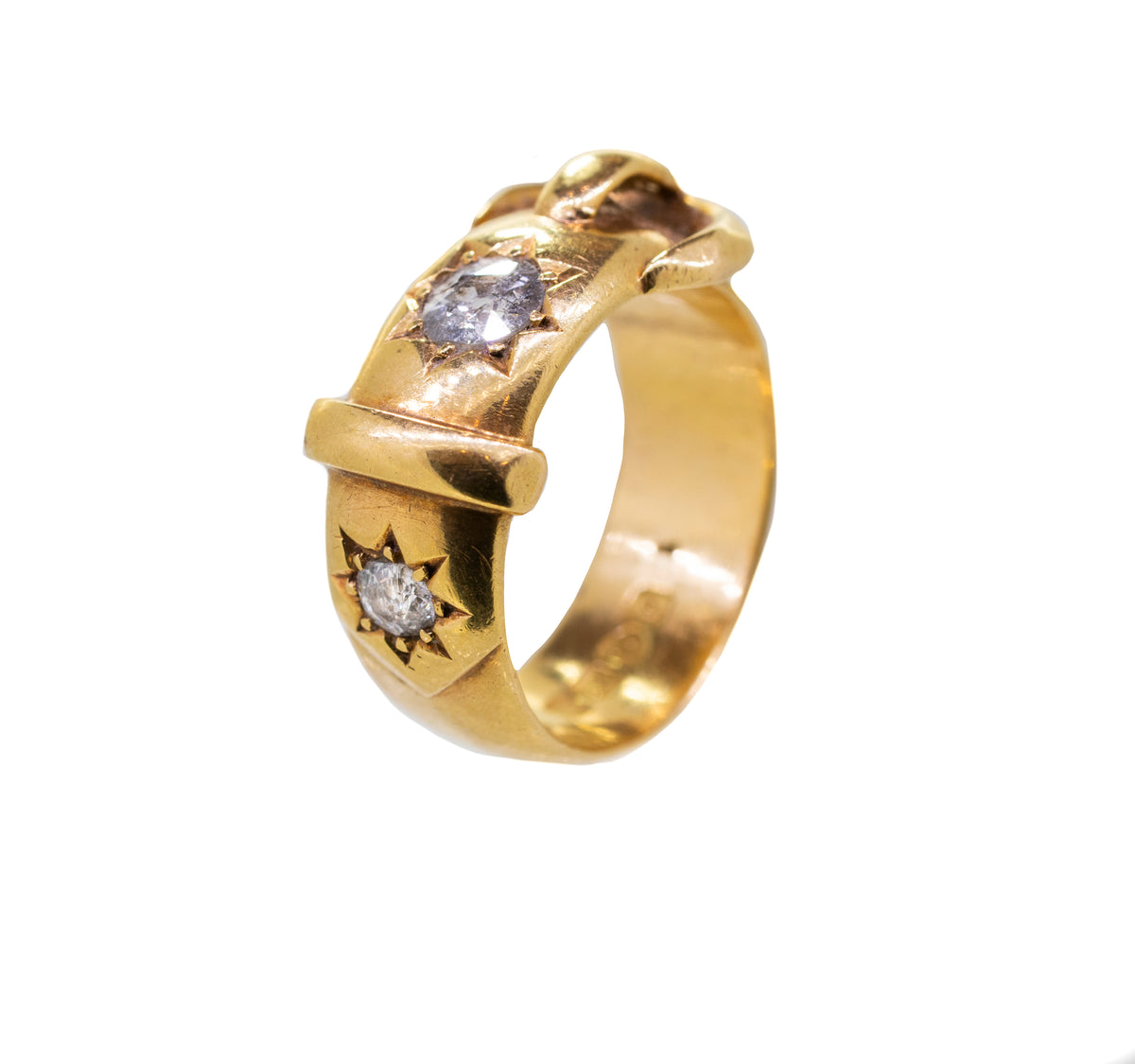 18ct Old Cut Diamond Belt Detail Ring