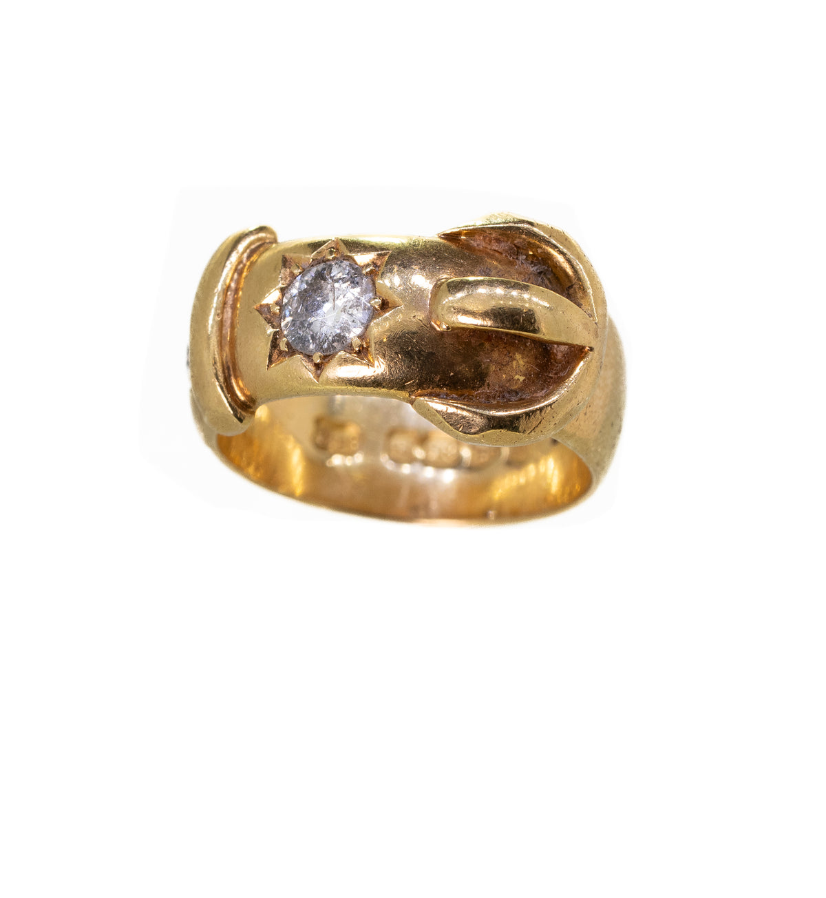 18ct Old Cut Diamond Belt Detail Ring