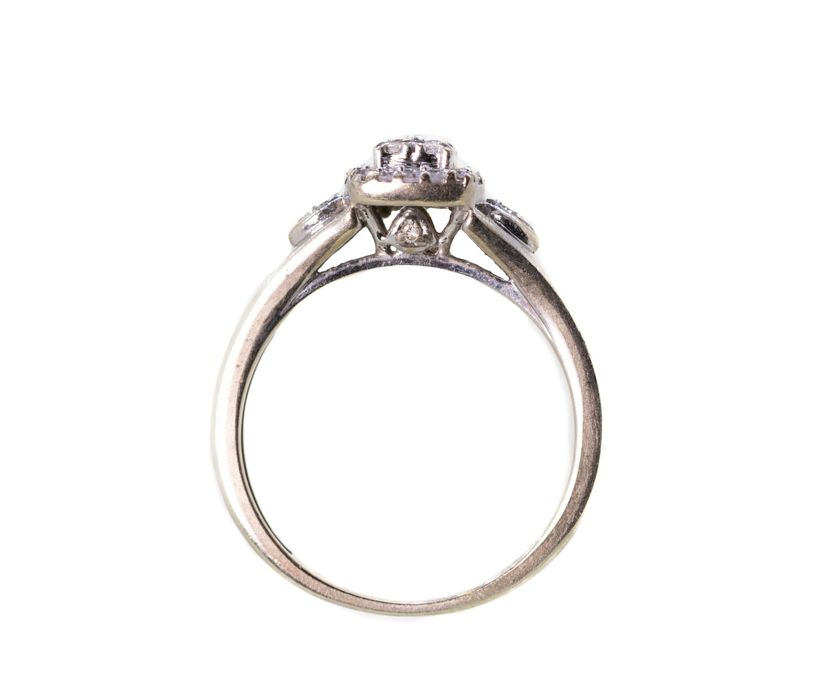 9ct White Gold Square Set Diamond Ring with Diamond Band