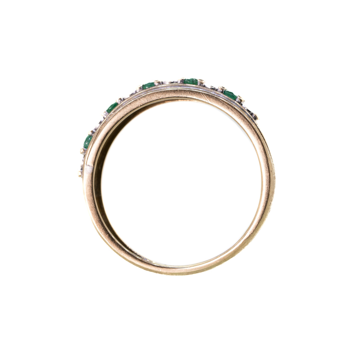 9ct Yellow Gold Emerald and Diamond Cross Over Ring