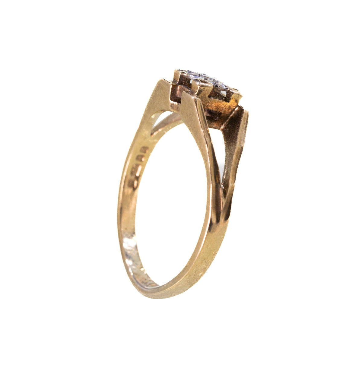 9ct Yellow Gold Square Set Diamond Ring