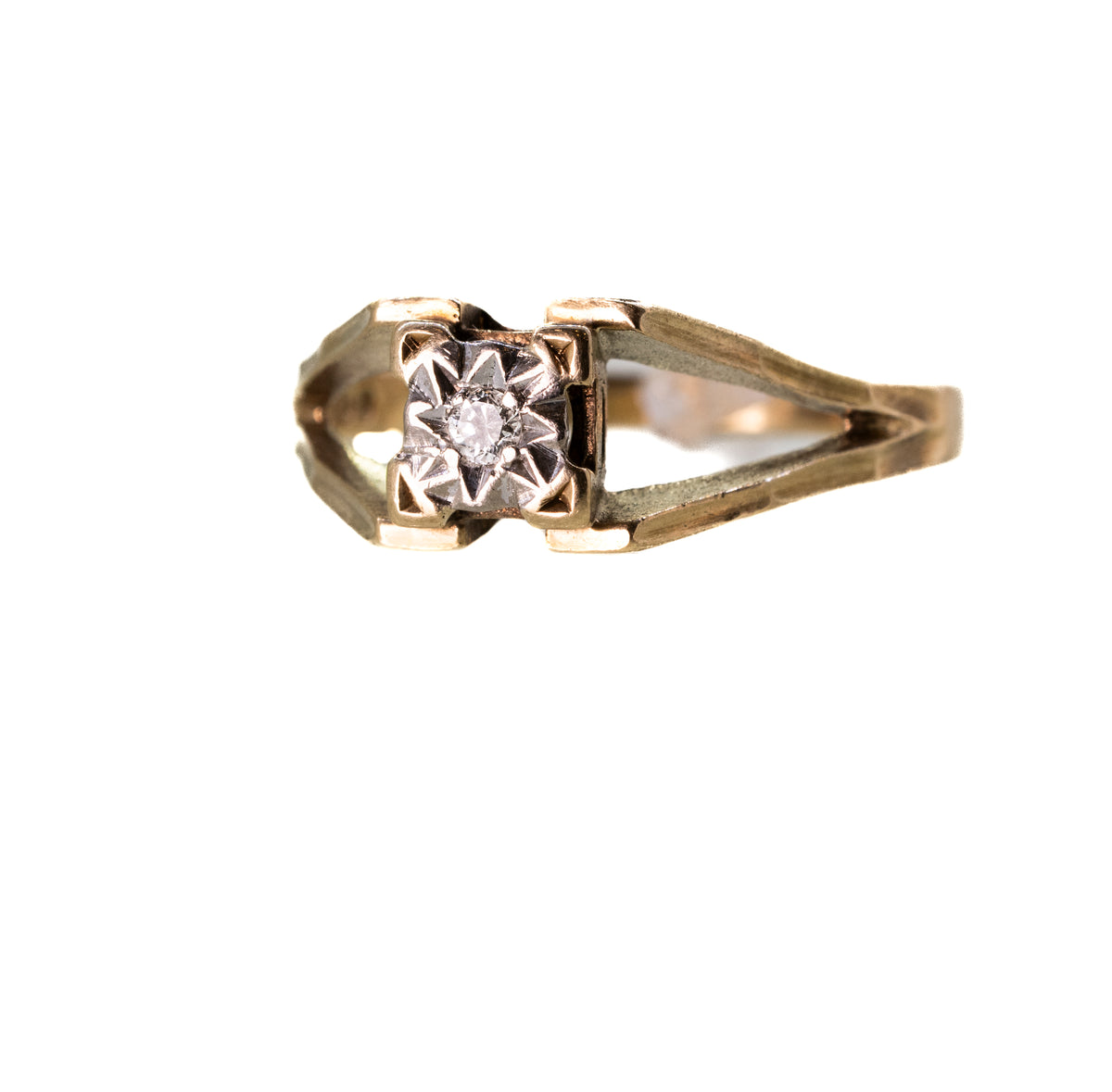 9ct Yellow Gold Square Set Diamond Ring