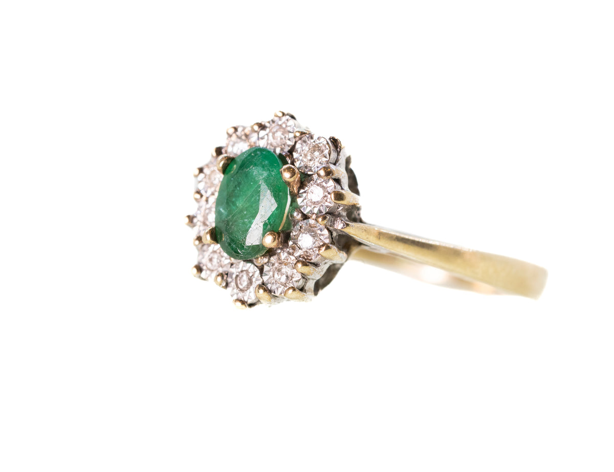 Emerald Diamond Cluster Ring