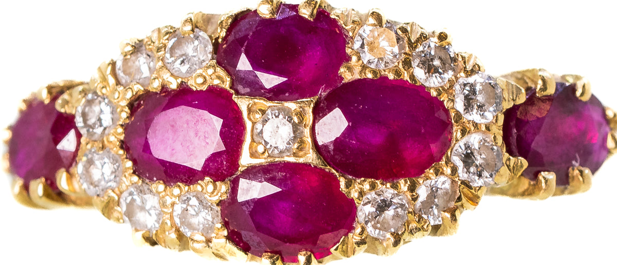 Ruby and Diamond Cluster Ring