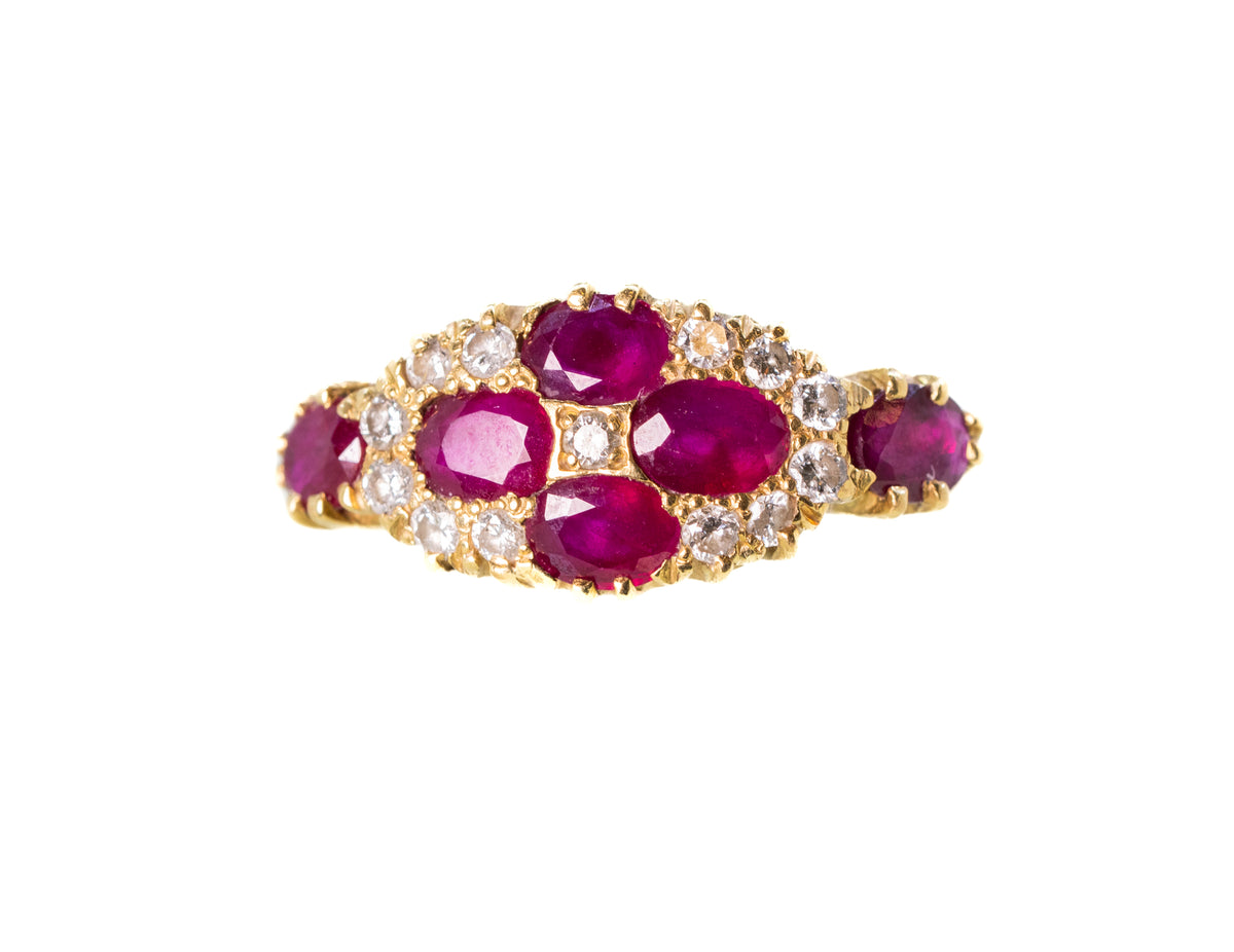 Ruby and Diamond Cluster Ring