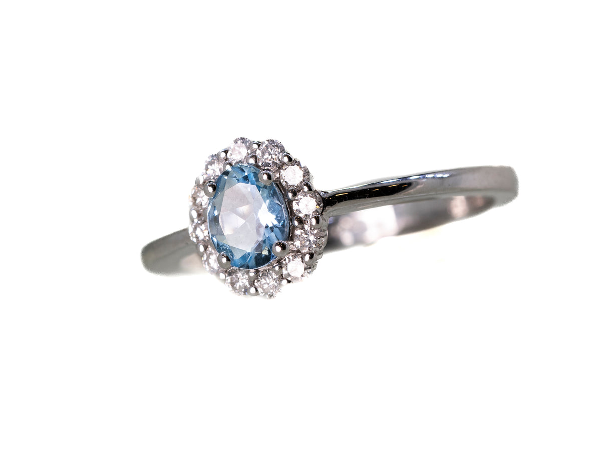 Aquamarine Diamond Cluster in 9ct White Gold