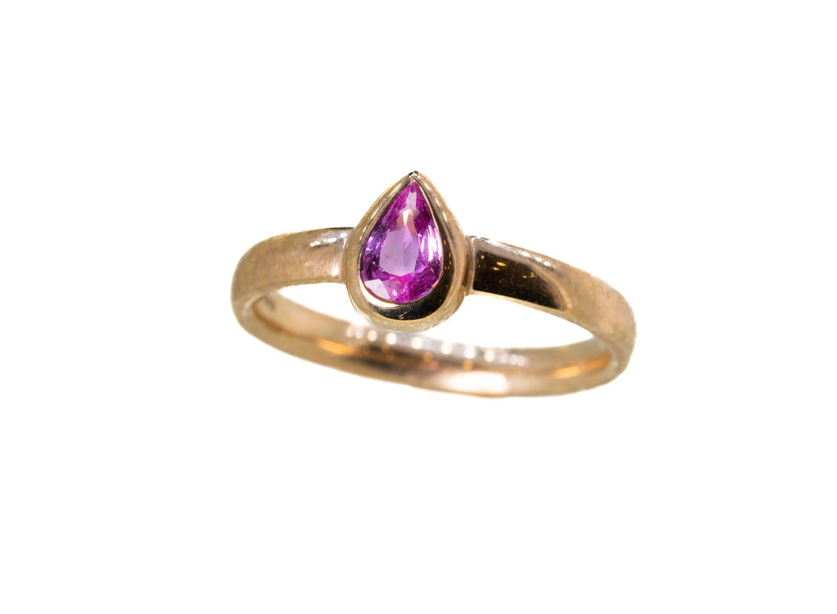 Pink Sapphire Pear Shape Stone in 9ct Yellow