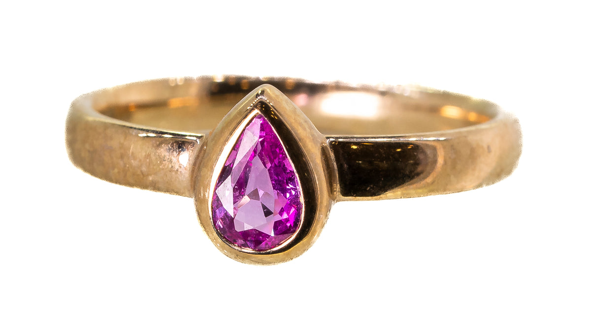 Pink Sapphire Pear Shape Stone in 9ct Yellow