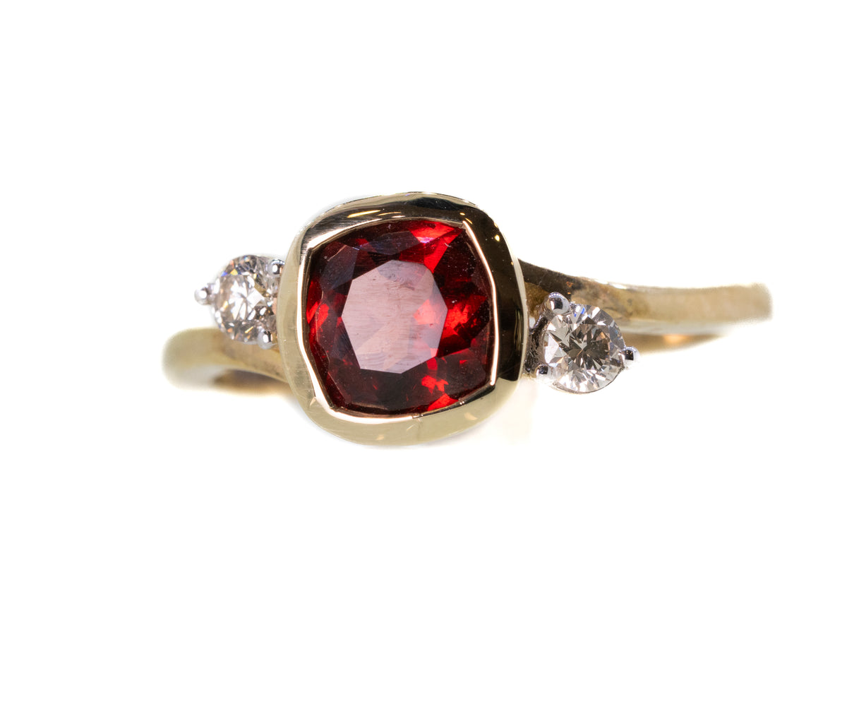Cushion Cut Garnet With Diamond Detail in Yellow 9ct Gold