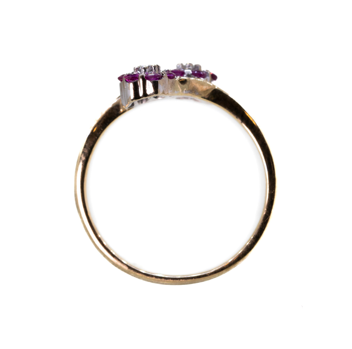 Ruby and Diamond Flower 9ct Yellow Gold Ring