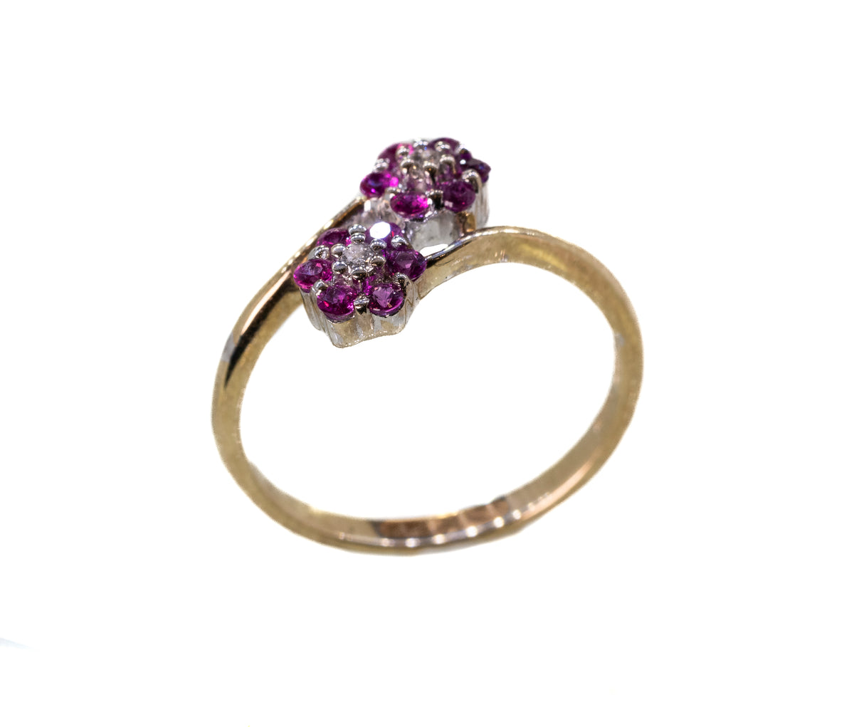 Ruby and Diamond Flower 9ct Yellow Gold Ring