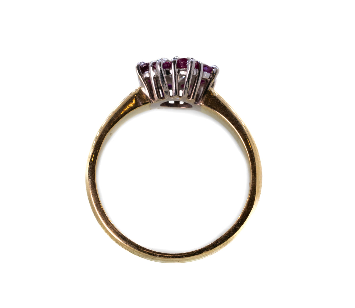 Ruby Cluster Ring with a Central Diamond