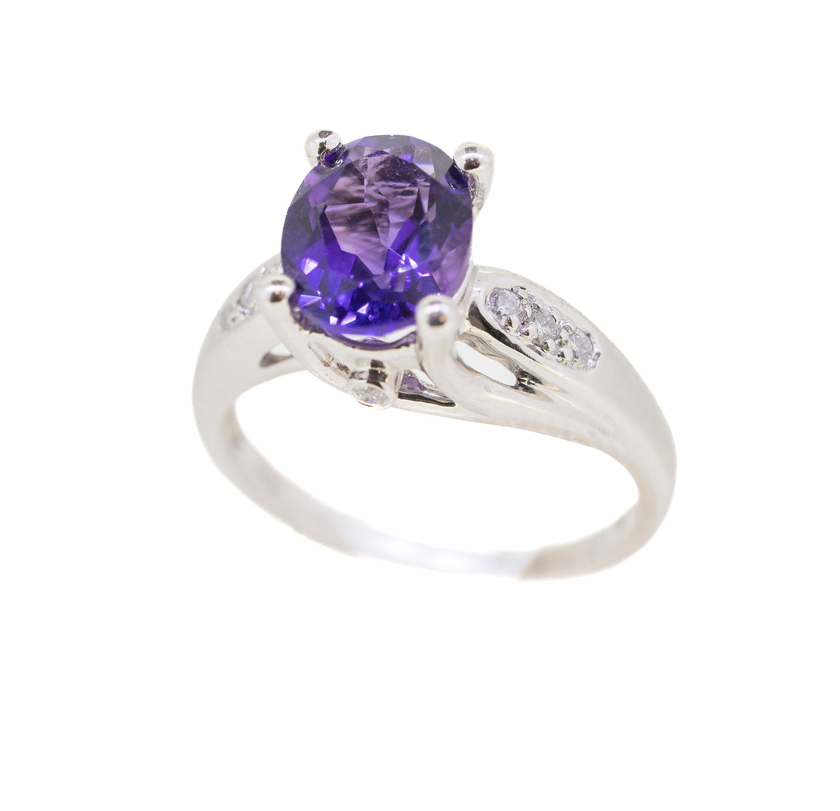 Amethyst and Diamond 9ct White Gold Ring
