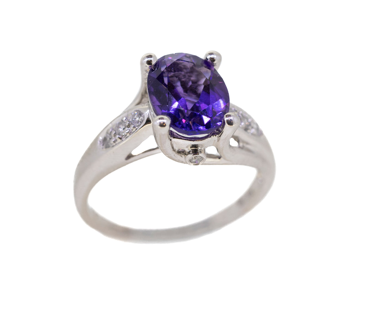 Amethyst and Diamond 9ct White Gold Ring