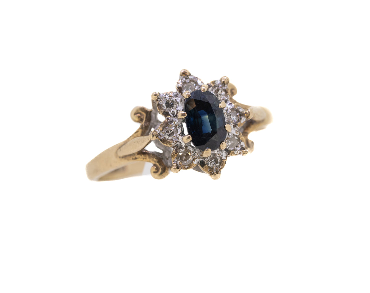 Sapphire and Diamond Cluster 18ct Yellow Gold Ring