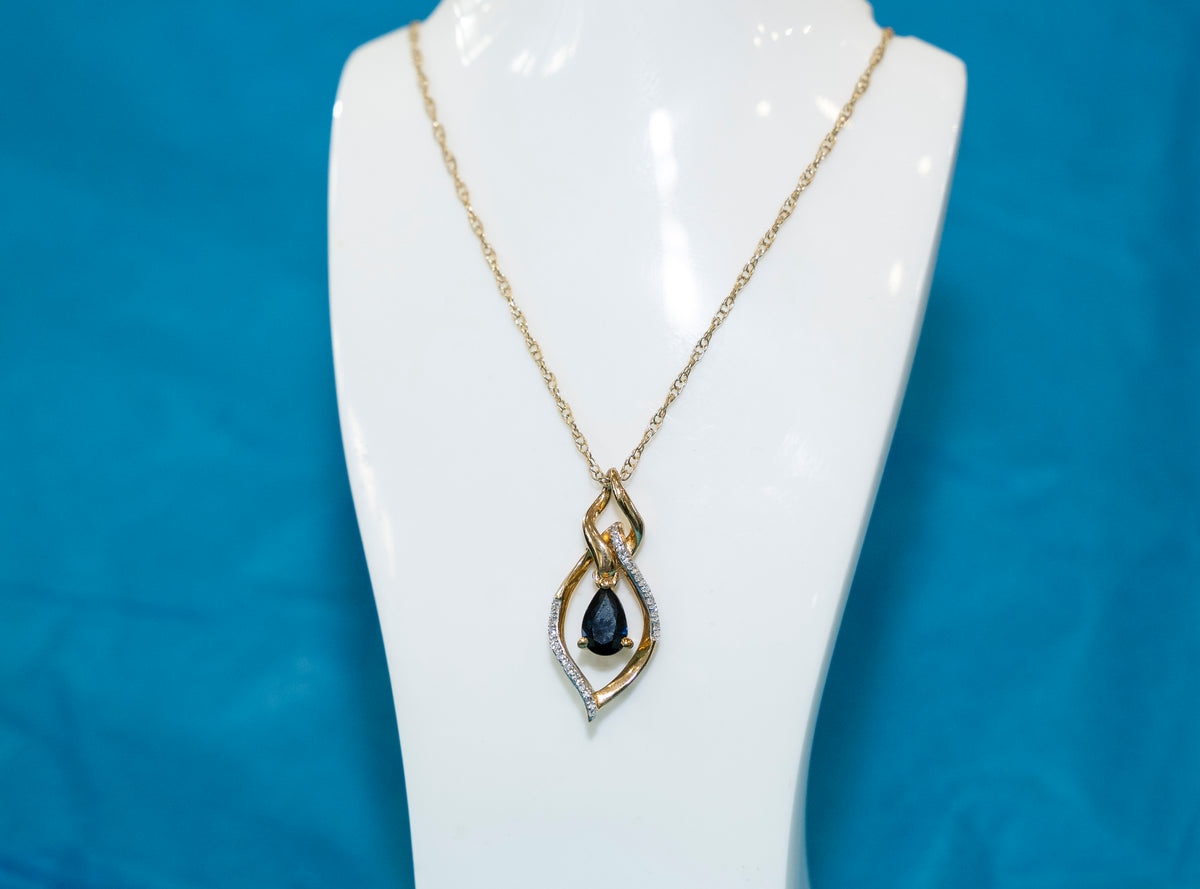 9ct Yellow Gold Sapphire and Diamond Necklace
