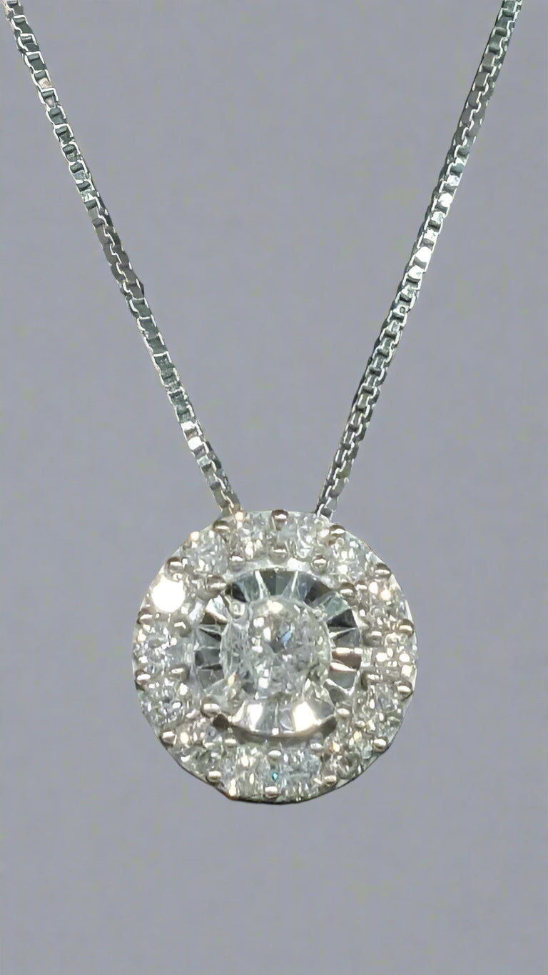 9ct White Gold Halo 0.30ct Diamonds Pendant
