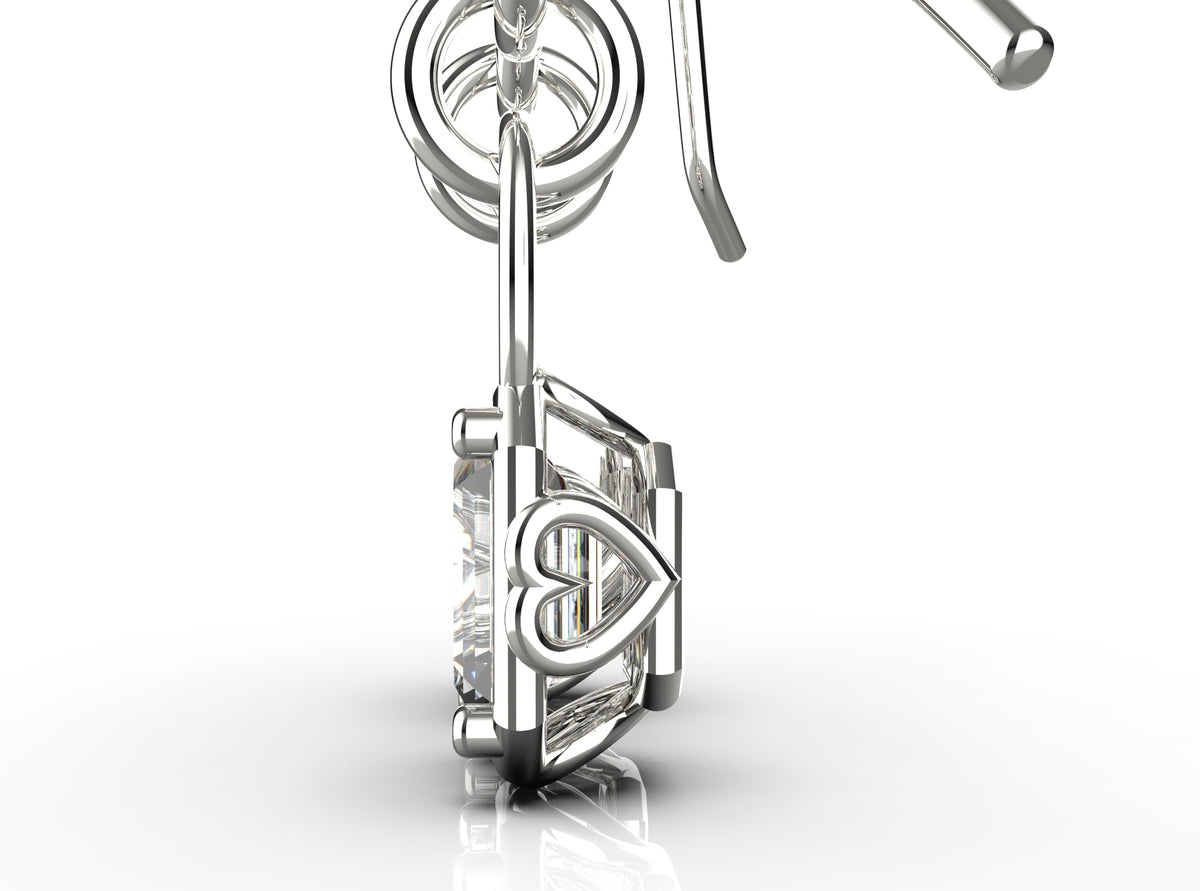 2 x 0.5ct Emerald Cut Heart Detail Drop Earrings (EAR-021)