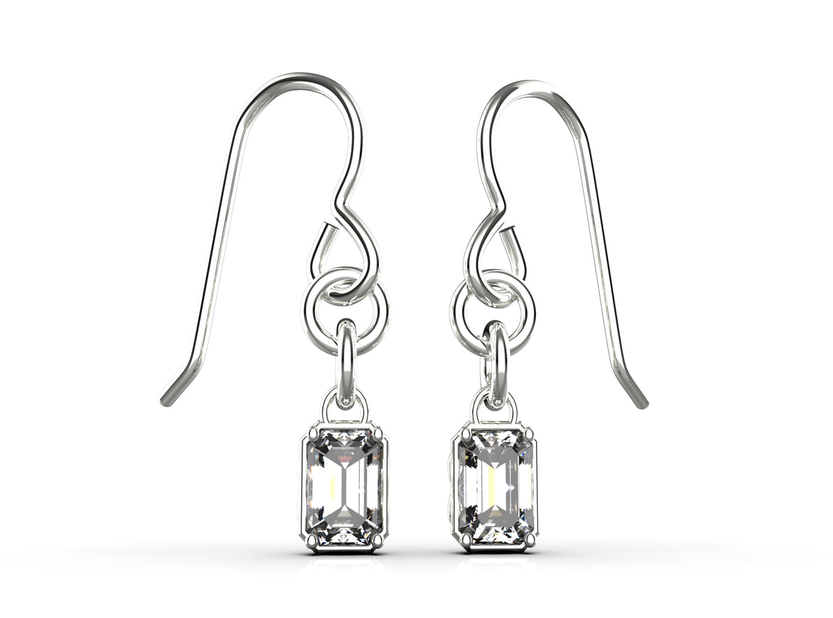 2 x 0.5ct Emerald Cut Infinity Detail Drop Earrings (EAR-023)