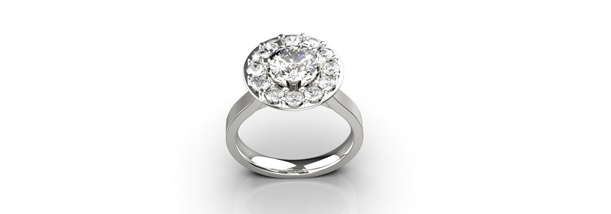 Halo Set 1ct Centre Stone and 12 Stone Engagement Ring (ENG-018)