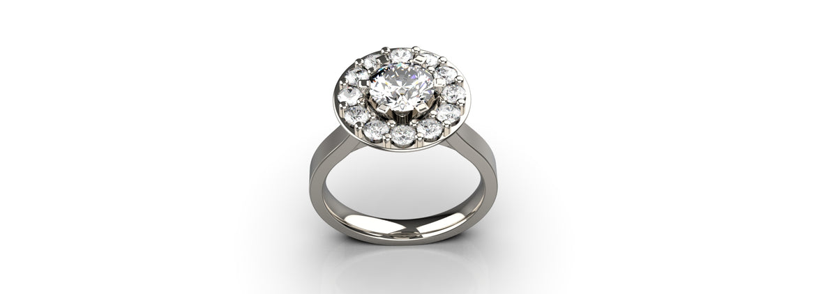 Halo Set 1ct Centre Stone and 12 Stone Engagement Ring (ENG-018)
