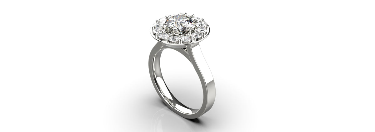 Halo Set 1ct Centre Stone and 12 Stone Engagement Ring (ENG-018)