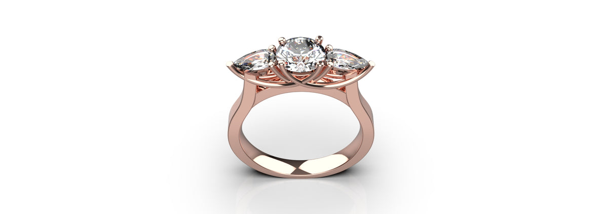 1ct Centre Stone and 2 Pear Stones Engagement Ring (ENG-024)