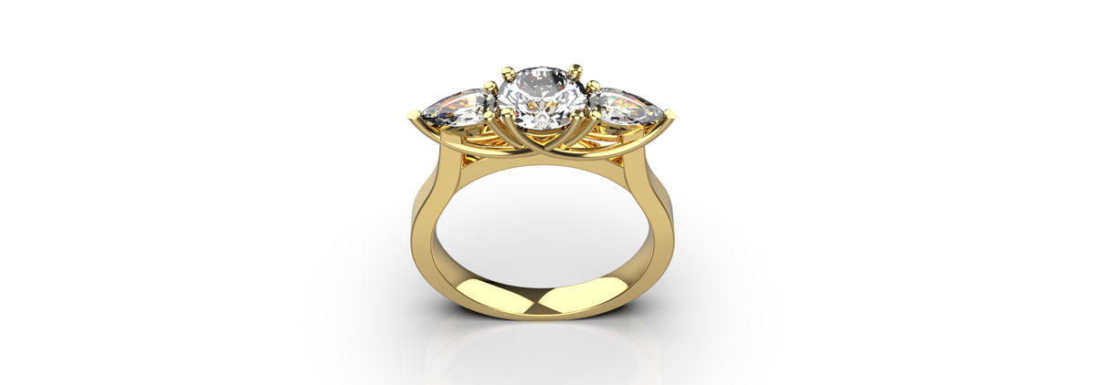1ct Centre Stone and 2 Pear Stones Engagement Ring (ENG-024)