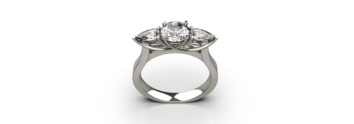 1ct Centre Stone and 2 Pear Stones Engagement Ring (ENG-024)