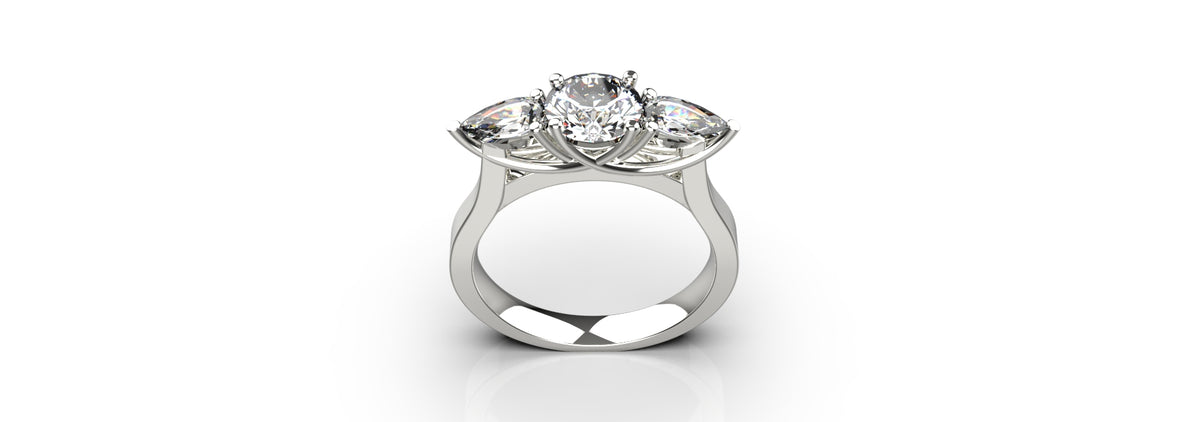1ct Centre Stone and 2 Pear Stones Engagement Ring (ENG-024)
