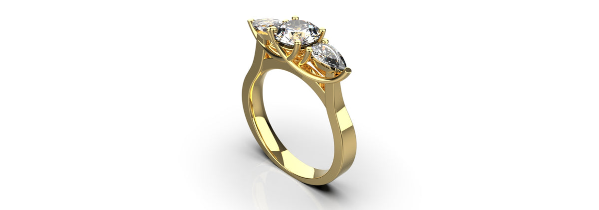 1ct Centre Stone and 2 Pear Stones Engagement Ring (ENG-024)