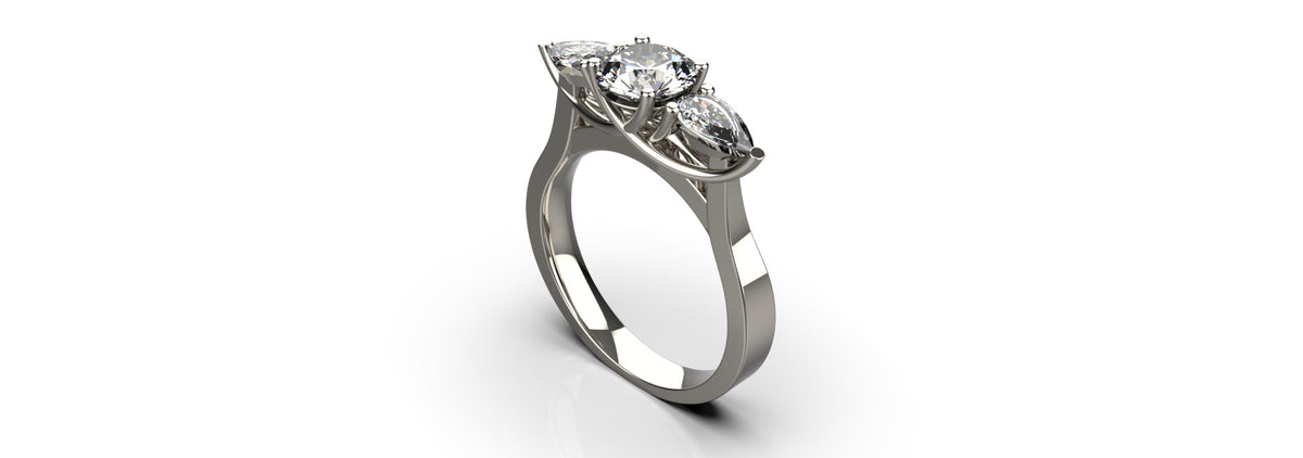 1ct Centre Stone and 2 Pear Stones Engagement Ring (ENG-024)
