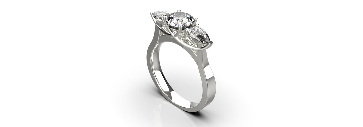 1ct Centre Stone and 2 Pear Stones Engagement Ring (ENG-024)