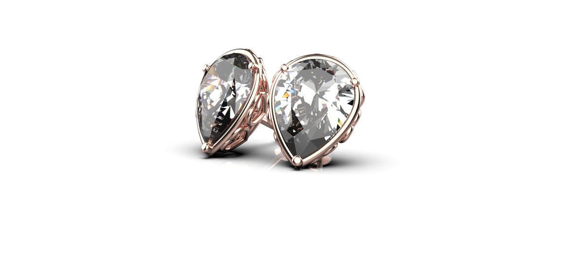 2 x 0.3ct Pear Shape Stone Heart Detail Earrings (EAR-015)