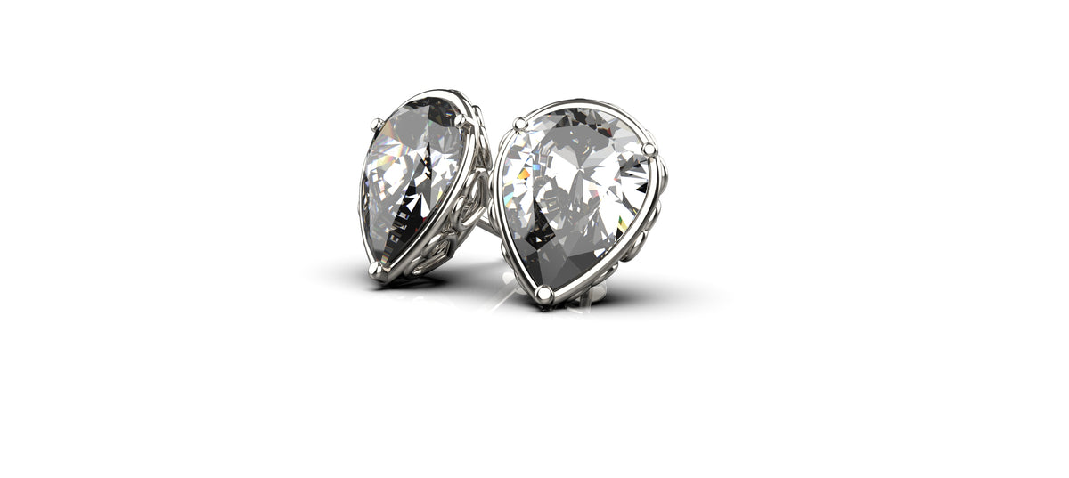 2 x 0.3ct Pear Shape Stone Heart Detail Earrings (EAR-015)