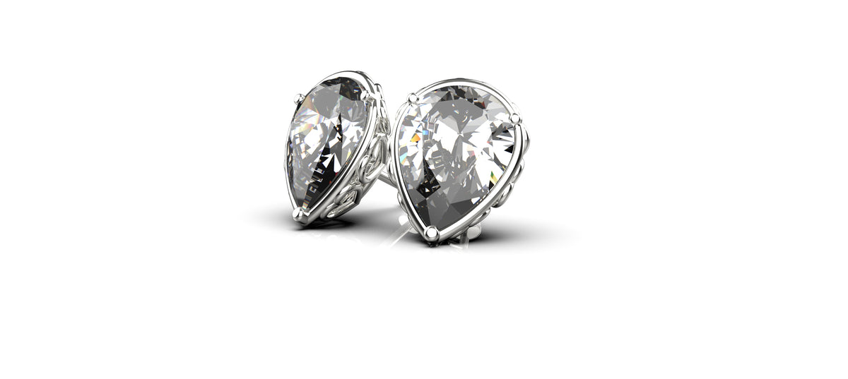 2 x 0.3ct Pear Shape Stone Heart Detail Earrings (EAR-015)