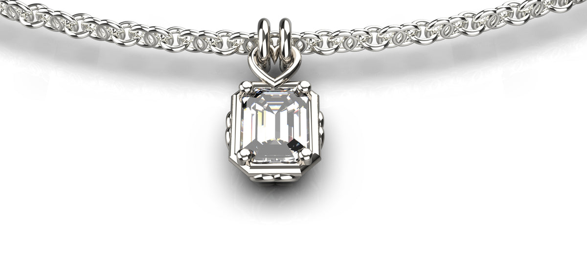 0.5ct Emerald Cut Heart Detail Pendant (PEN-007)