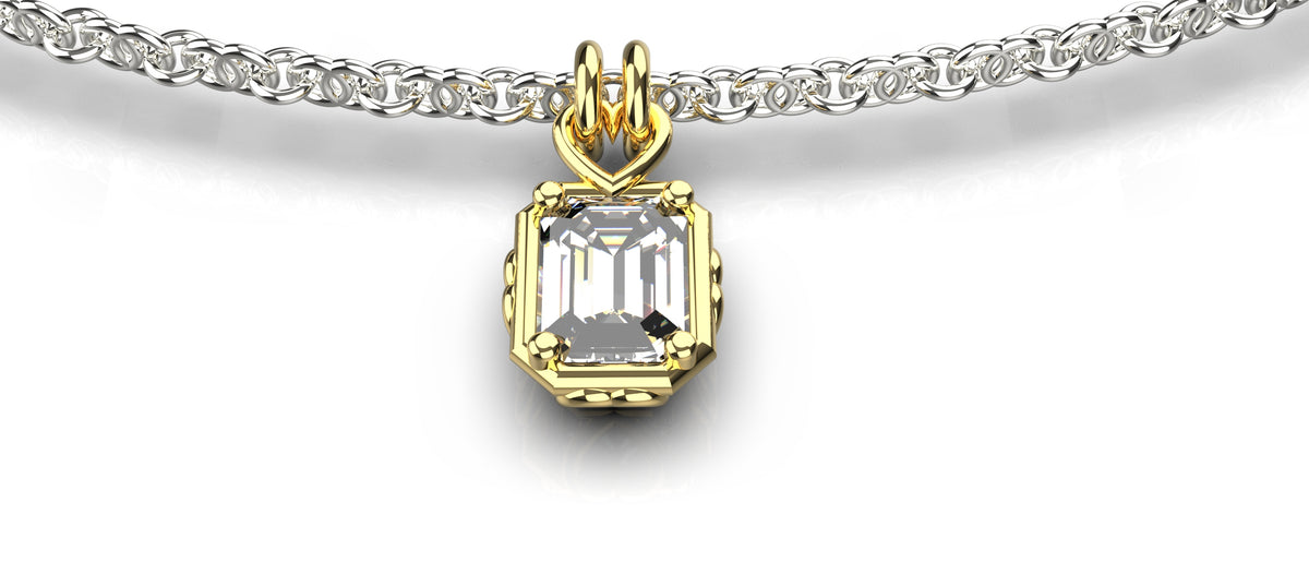 0.5ct Emerald Cut Heart Detail Pendant (PEN-007)