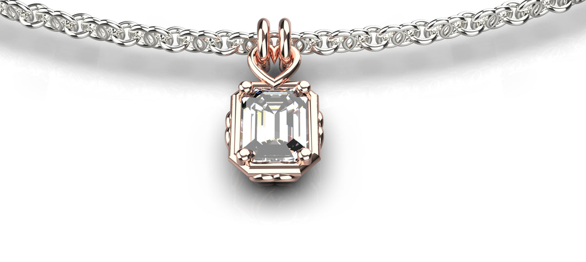 0.5ct Emerald Cut Heart Detail Pendant (PEN-007)